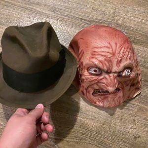 Vintage 2000 Freddy Krueger Mask & Brown Hat